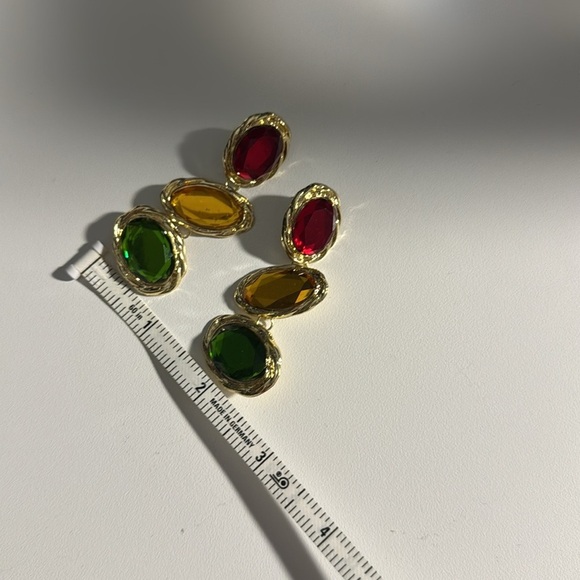 Multi Gem Drop Gold and Multicolor Earrings - Picture 2 of 5
